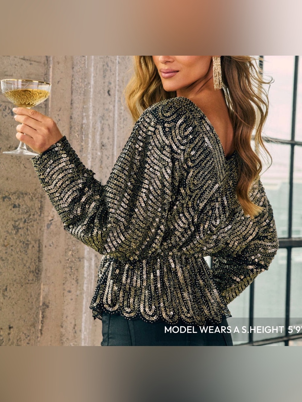 Sequin Peplum Party Top - Black & Gold